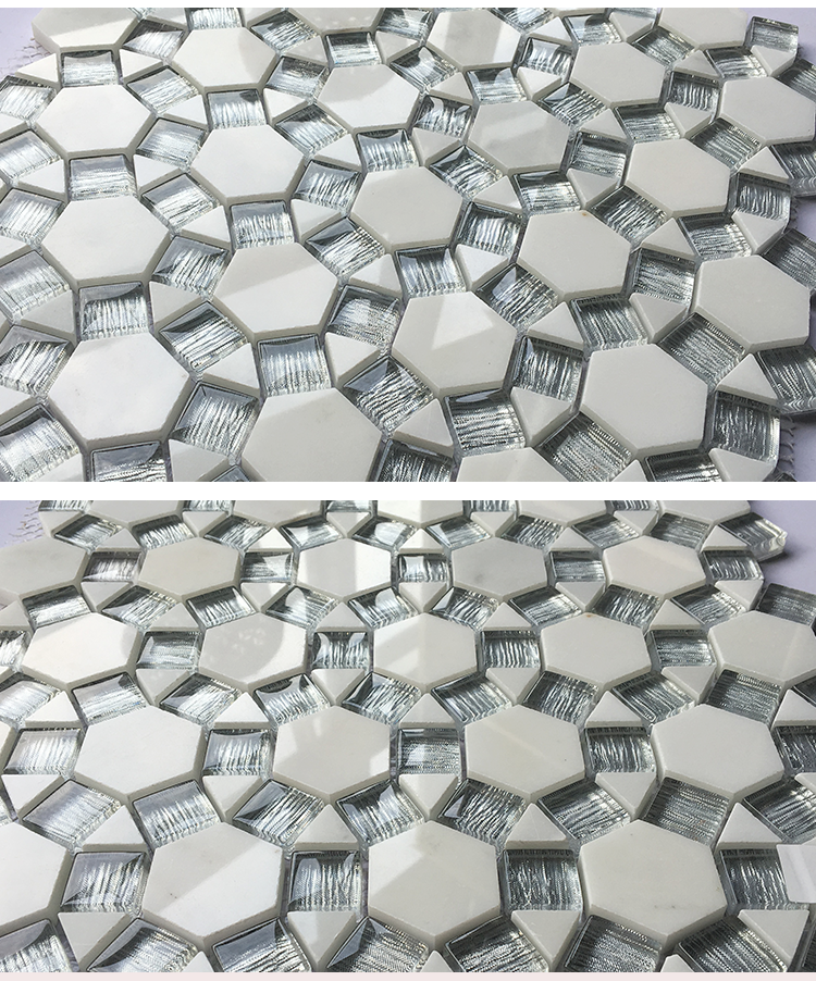 Interior Wall Backsplash Glass Mosaic Tile Mixed Marble White 300x300mm JLA Ceramic Color Option Square Parquet CN;GUA