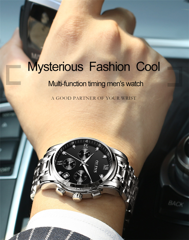 OLEVS 2858 Luxury Chronograph Men Watches Top Brand Luminous Dial Steel Bracelet Watchband Male Clock Date Business Wristwatches