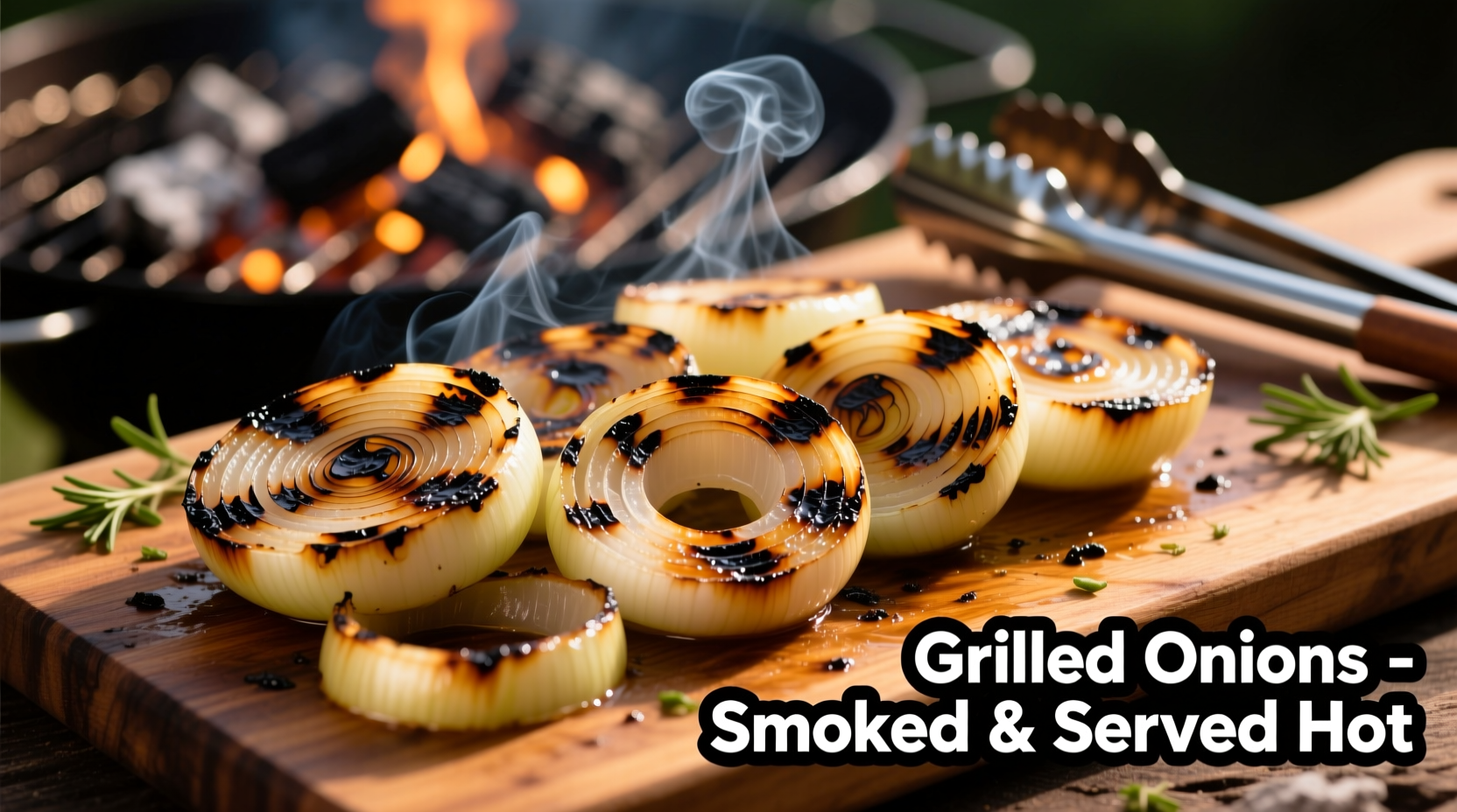 Grilled onions with char marks on barbecue