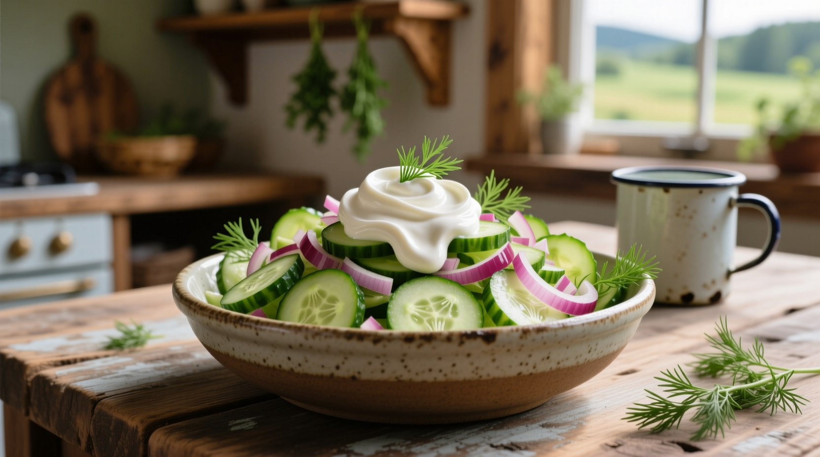 cucumber and onion salad with sour cream