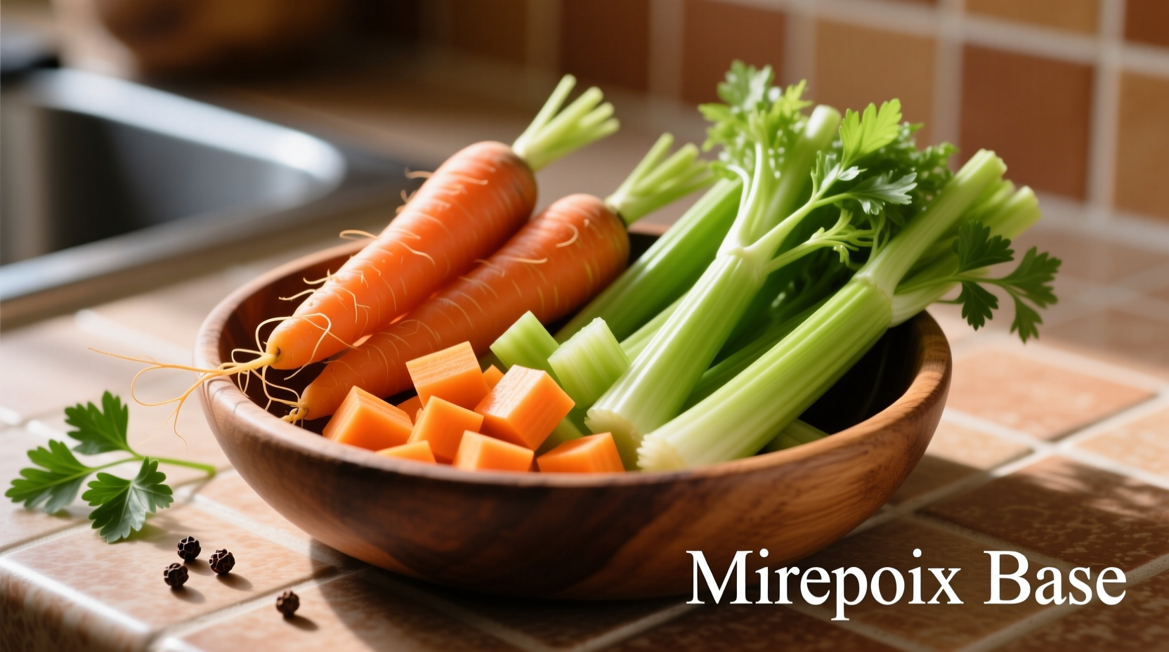 Fresh carrots and celery chopped for mirepoix
