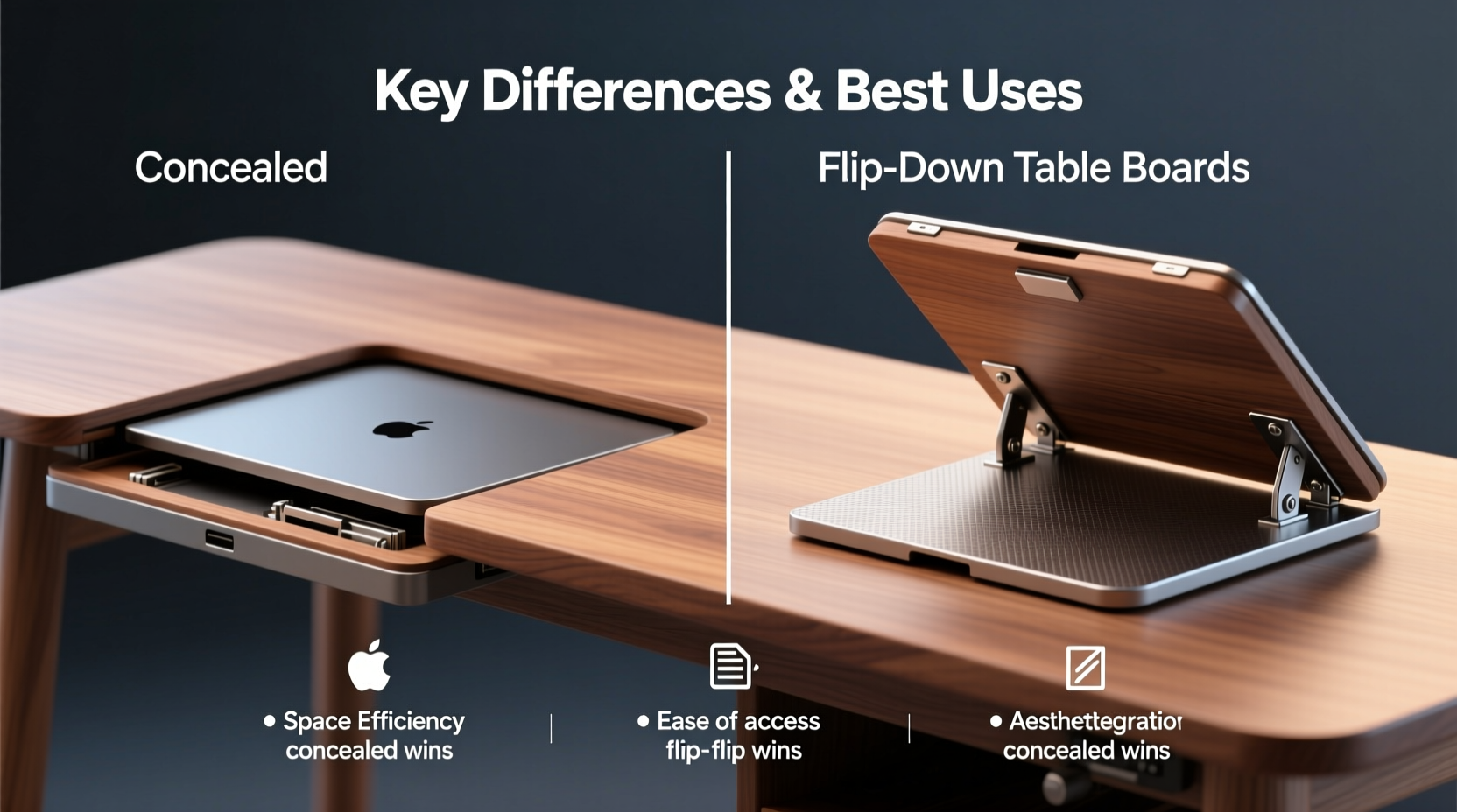 concealed vs flip down table boards