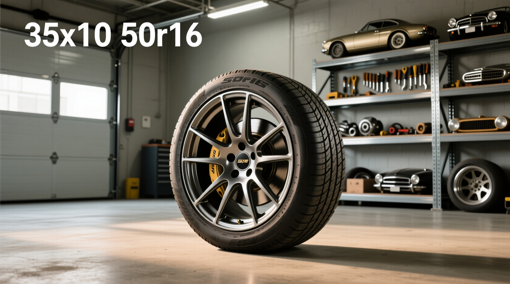 Off-road vehicle equipped with large tires in rugged terrain