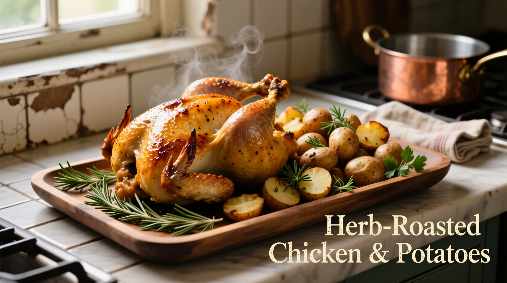 Oven roasted chicken and potatoes with herbs