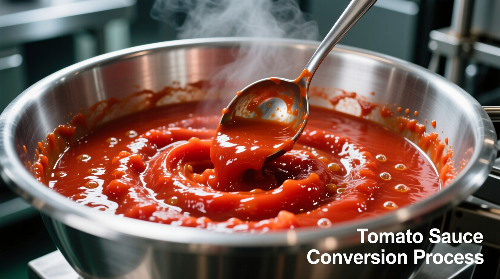 Tomato sauce conversion process in mixing bowl