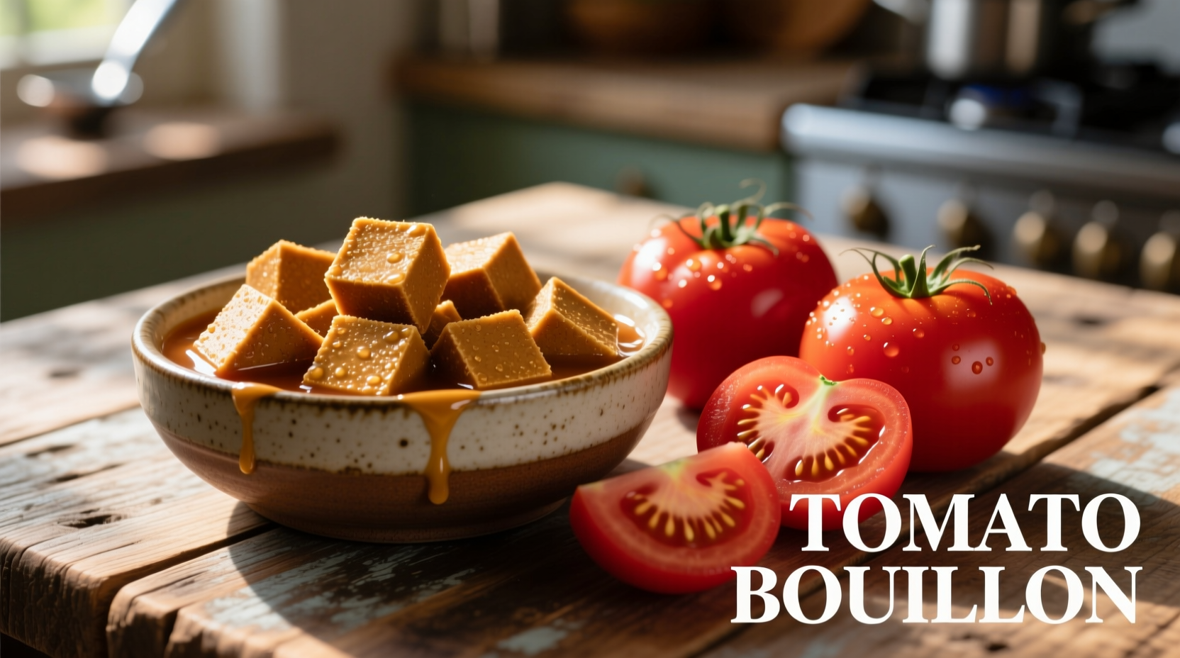 Knorr tomato bouillon cubes in bowl with fresh tomatoes