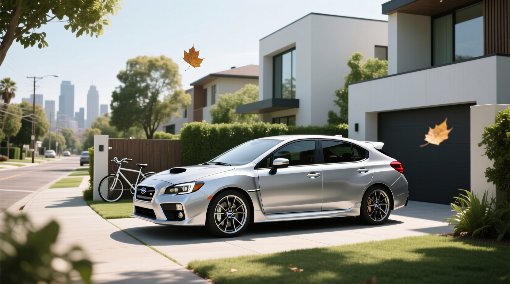 Subaru hatchback parked on urban street