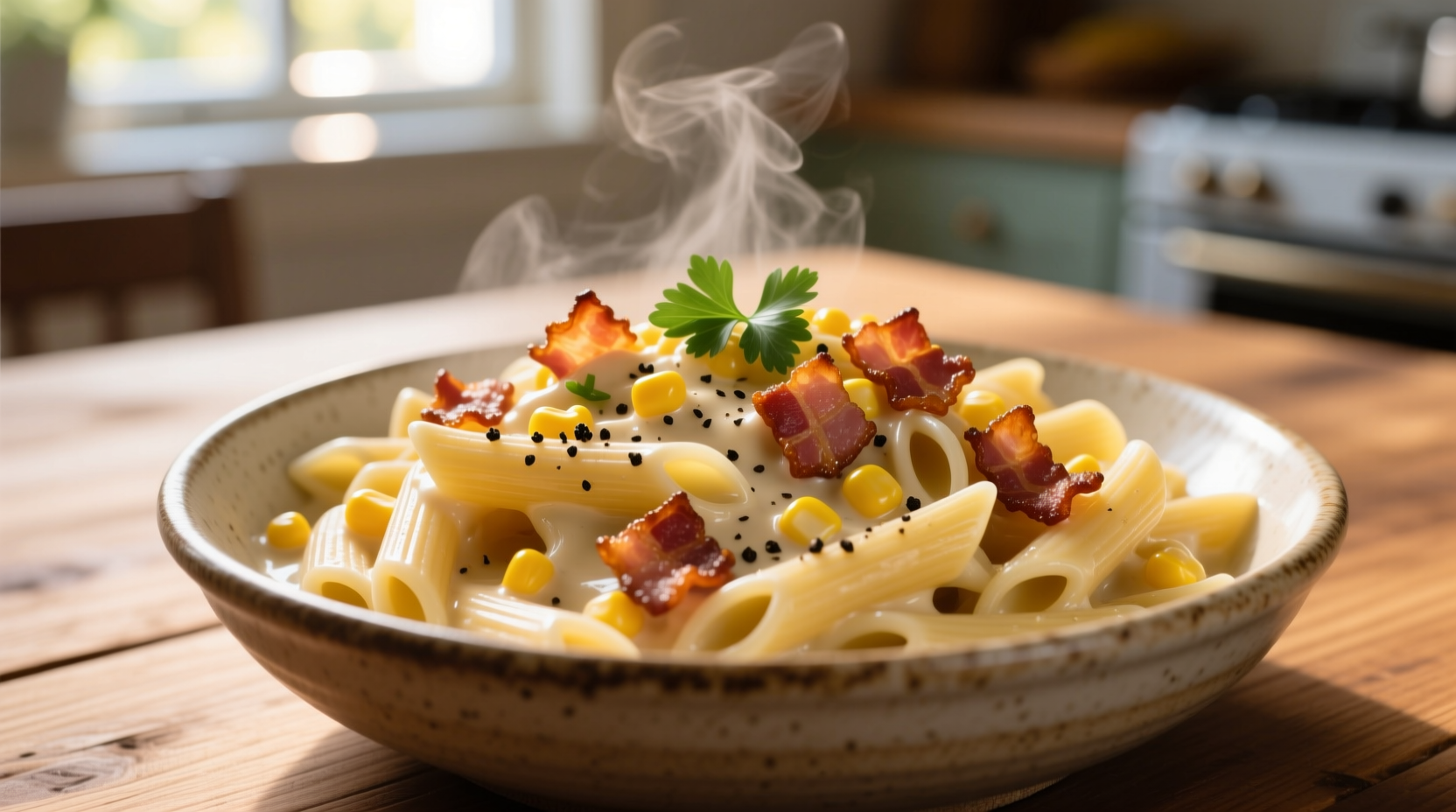 one pot creamy corn and bacon pasta