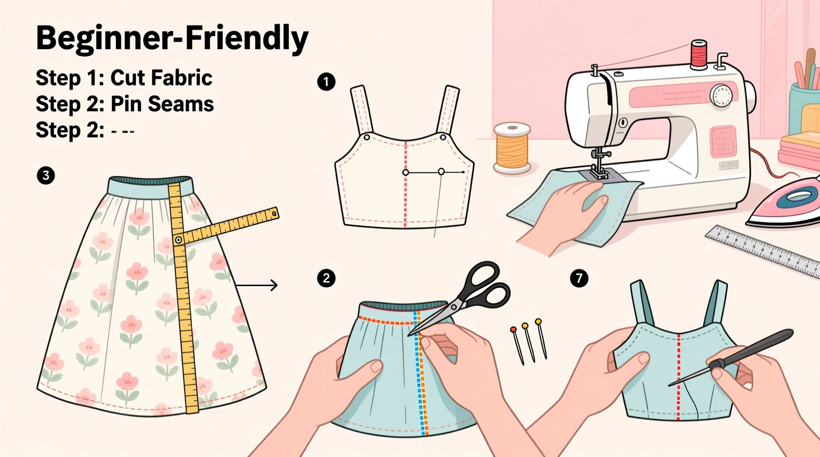 step by step guide to sewing a complete doll skirt and top set for beginners