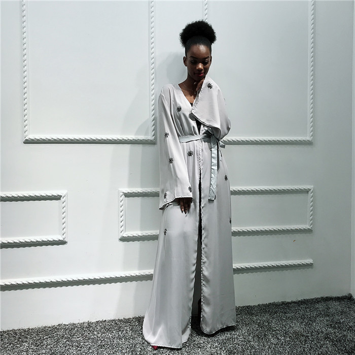 New arrival soft crepe material gray front open abaya