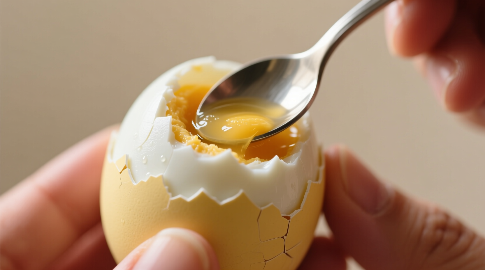 peel a boiled egg with a spoon