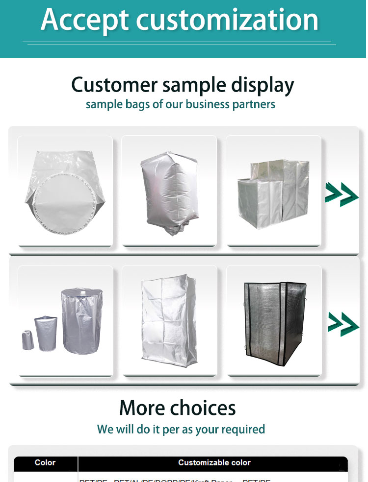Large vacuum aluminum foil cubic packing machine bag big three dimension jumbo bags 1000kg 1.5 ton