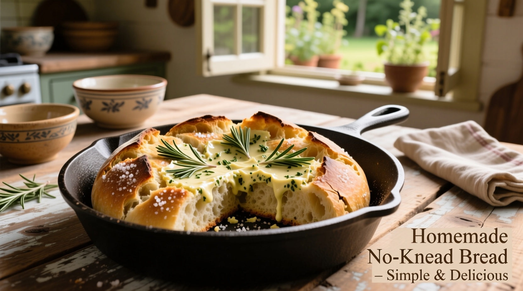 Perfect Rustic No Knead Rosemary Garlic Bread Recipe