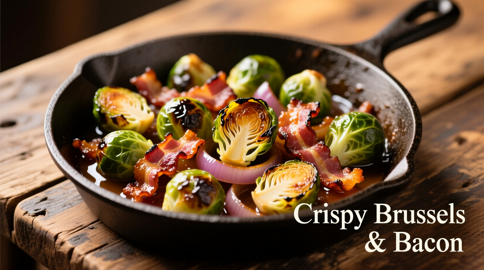 Crispy brussel sprouts with bacon and caramelized onions