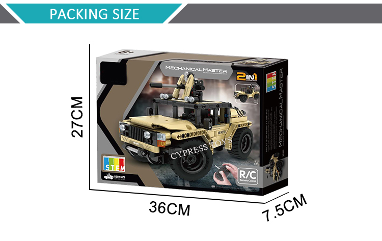 DIY Self-Assembly 370PCS 2 IN 1 RC Military Remote Control Car Military Truck Kit Car Building Truck Toy
