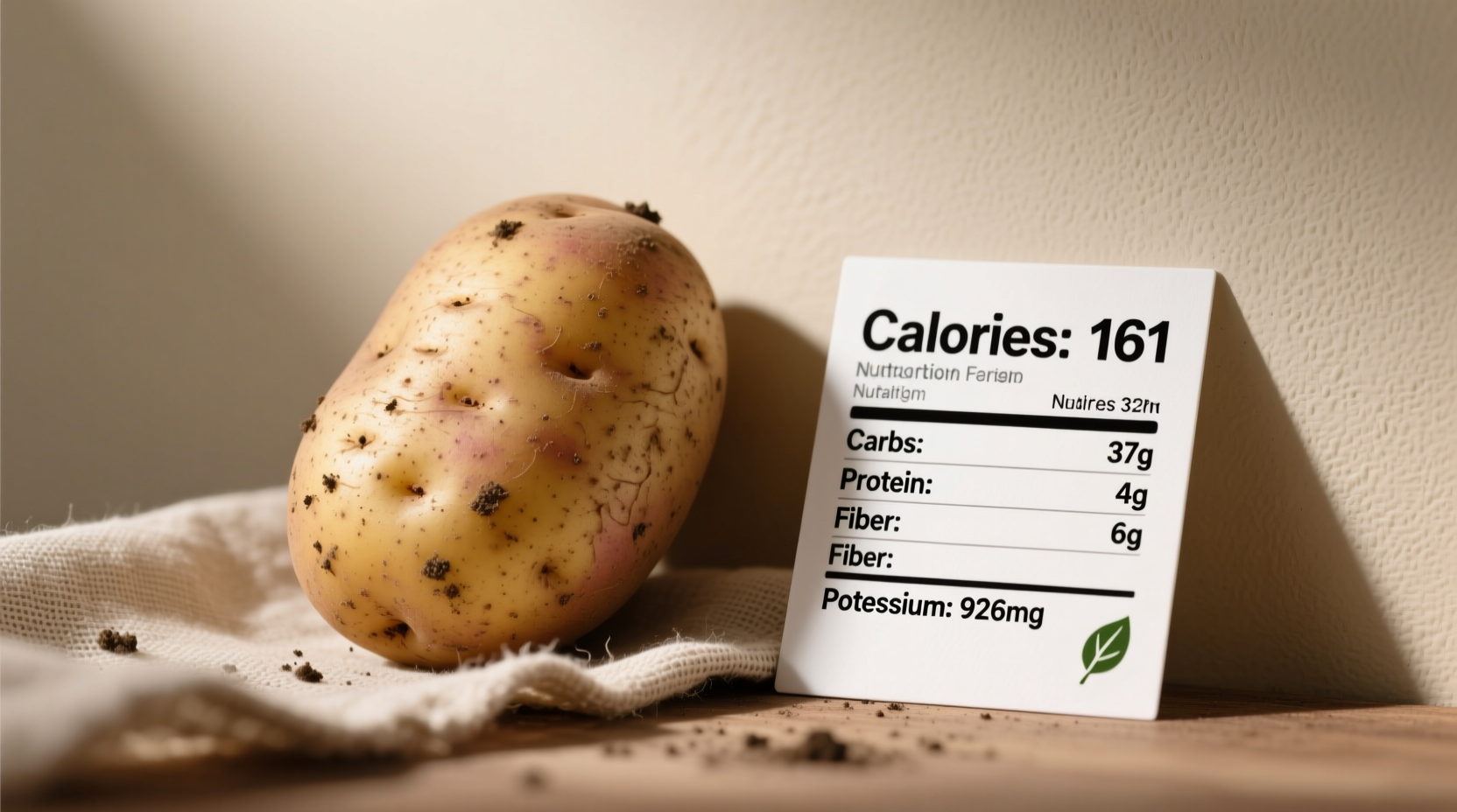 Medium potato with nutritional information chart