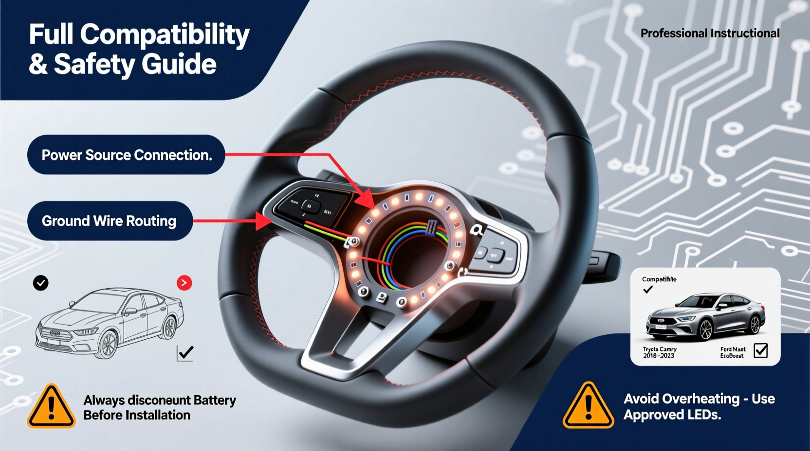led steering wheel install