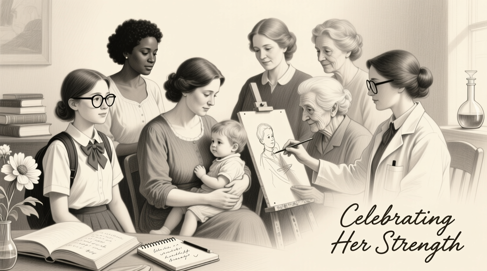 womens day pencil drawing