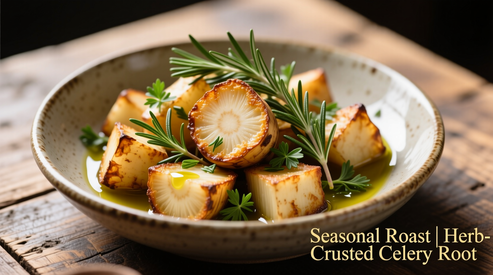 Roasted celery root cubes with herbs