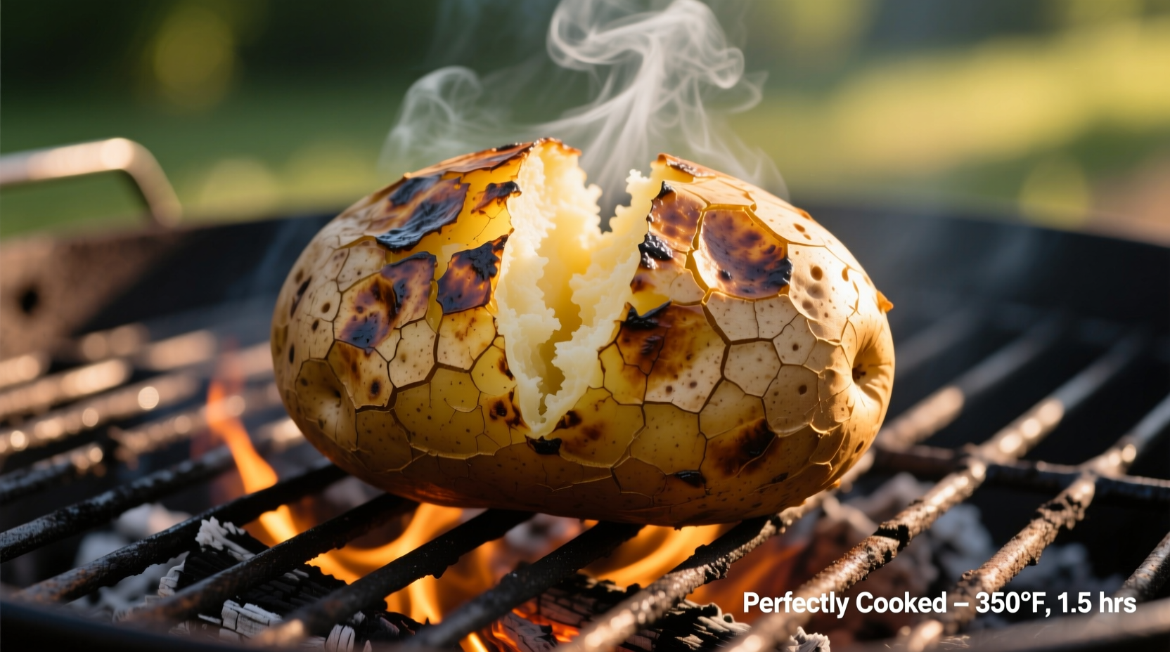 Perfectly cooked baked potato on BBQ grill