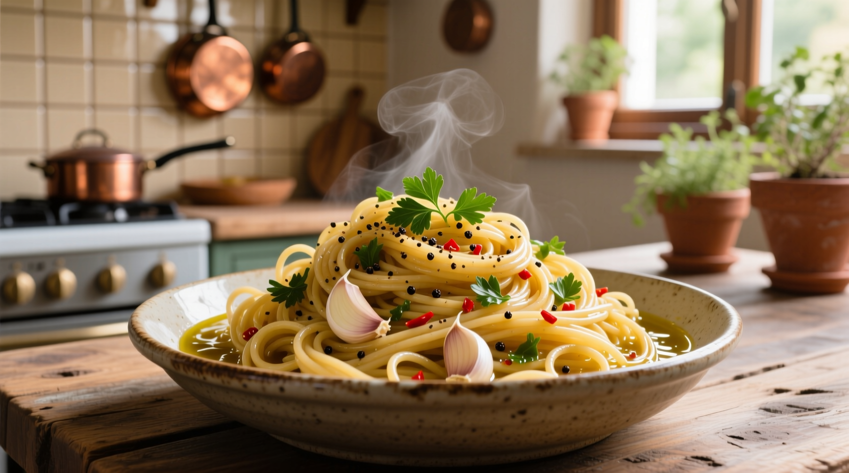Perfect aglio e olio with al dente spaghetti