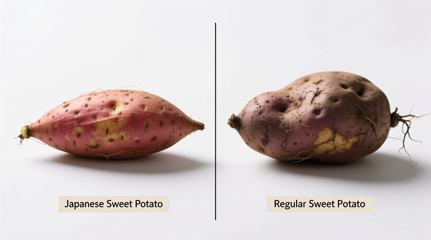 Side-by-side comparison of Japanese sweet potato and regular sweet potato