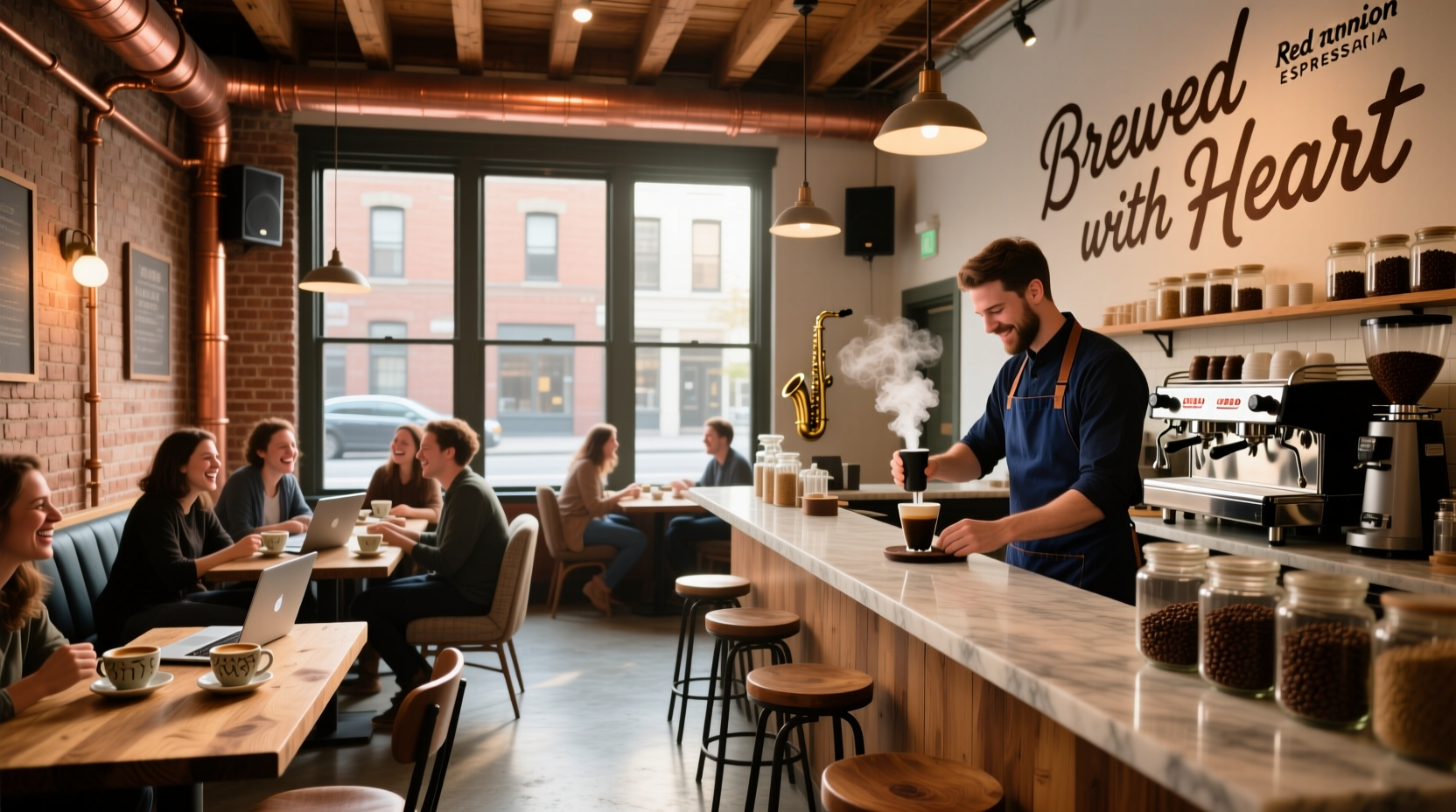 Red Onion Espressoria cafe interior with customers enjoying coffee