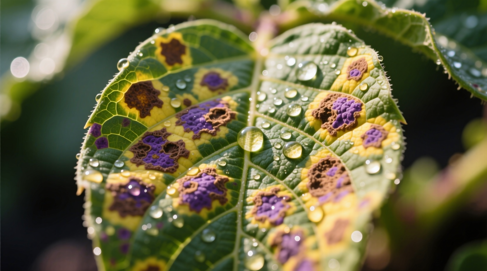 Close-up of potato leaf showing characteristic blight lesions