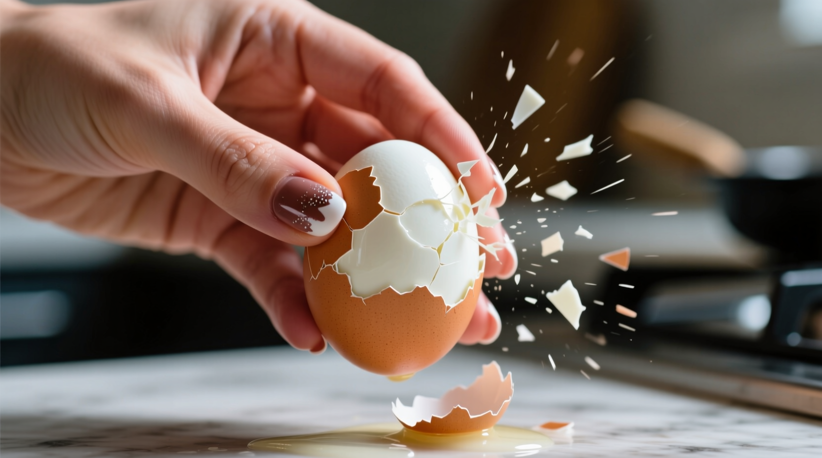 peel a hard boiled egg in three seconds with a one hand