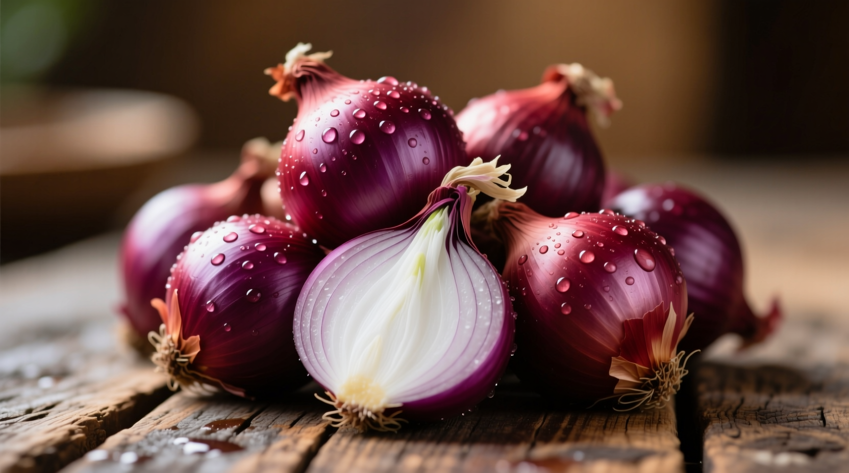 Fresh red onions with purple skin and white flesh