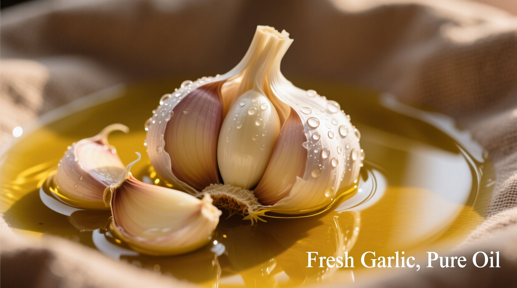 Fresh garlic cloves steeping in golden olive oil