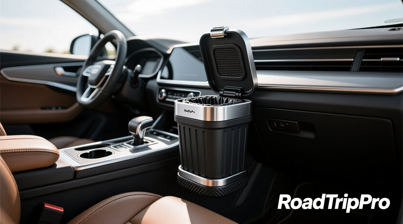 road trip car garbage cans