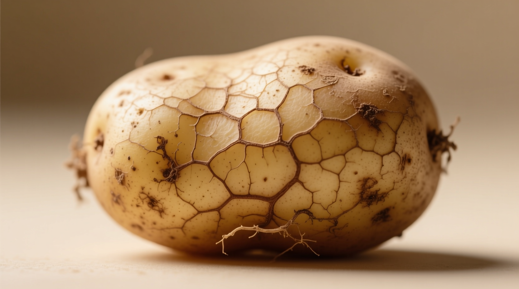 Close-up of potato showing natural vascular pattern