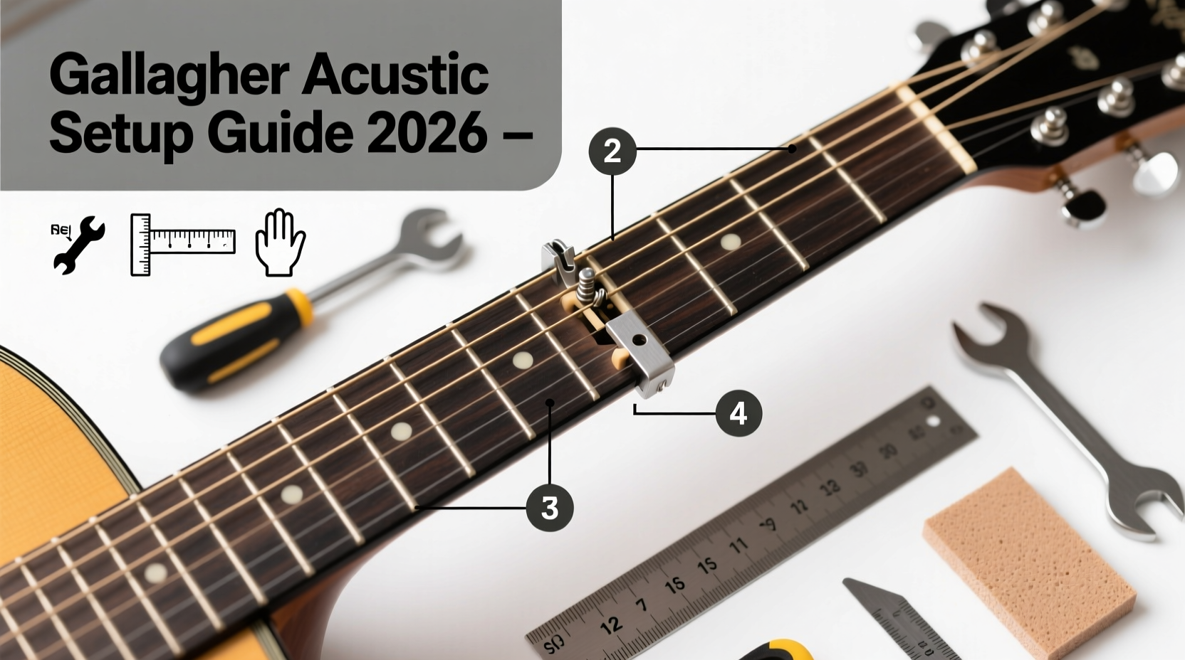 How to fix high string action and fret buzz on a used Gallagher acoustic guitar — step-by-step setup guide for new beginners (2026)