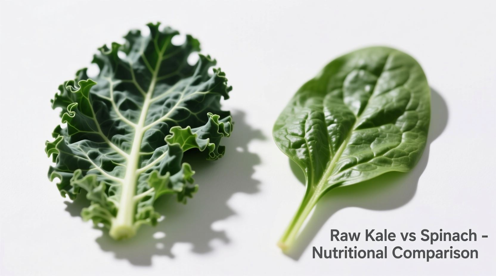Side-by-side comparison of raw kale and spinach leaves