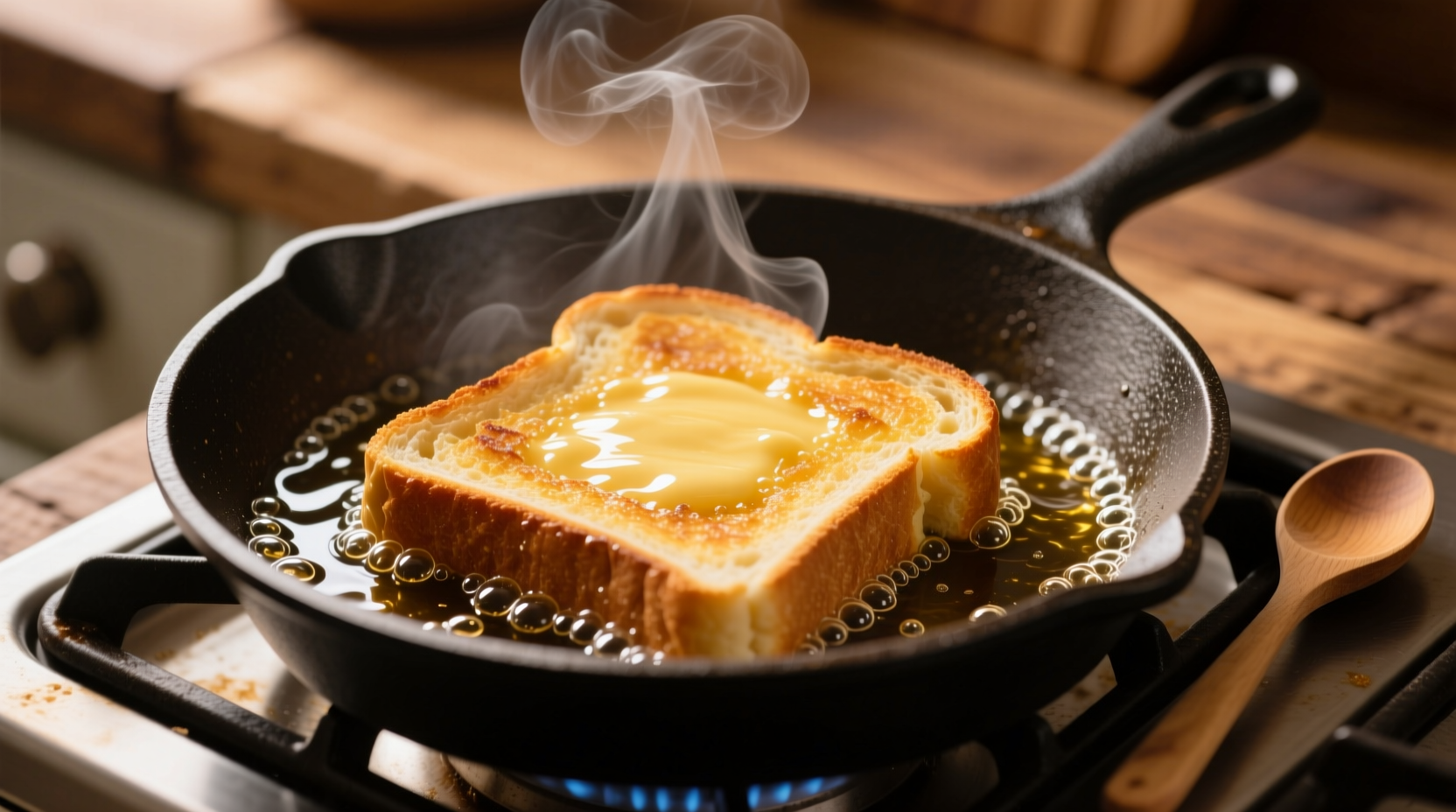 prevent soggy or burnt french toast by frying in oil in