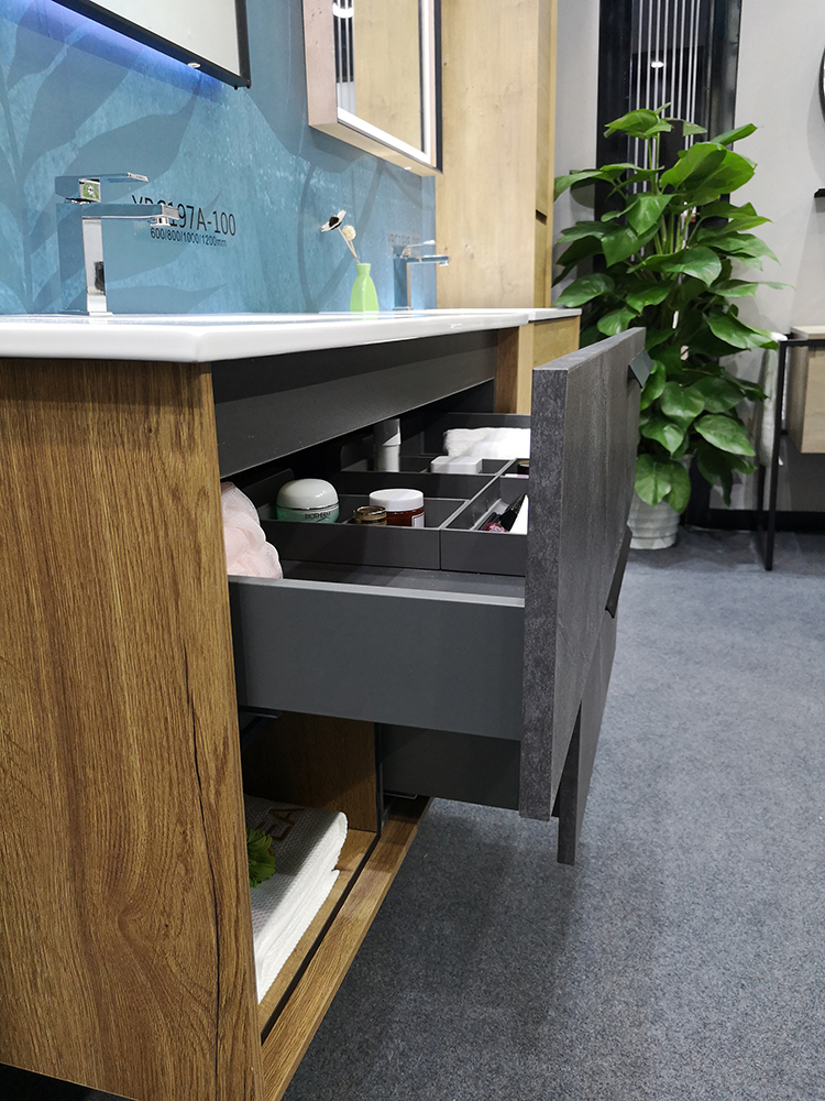 New modern melamine furniture bathroom vanity cabinets with black aluminium handle