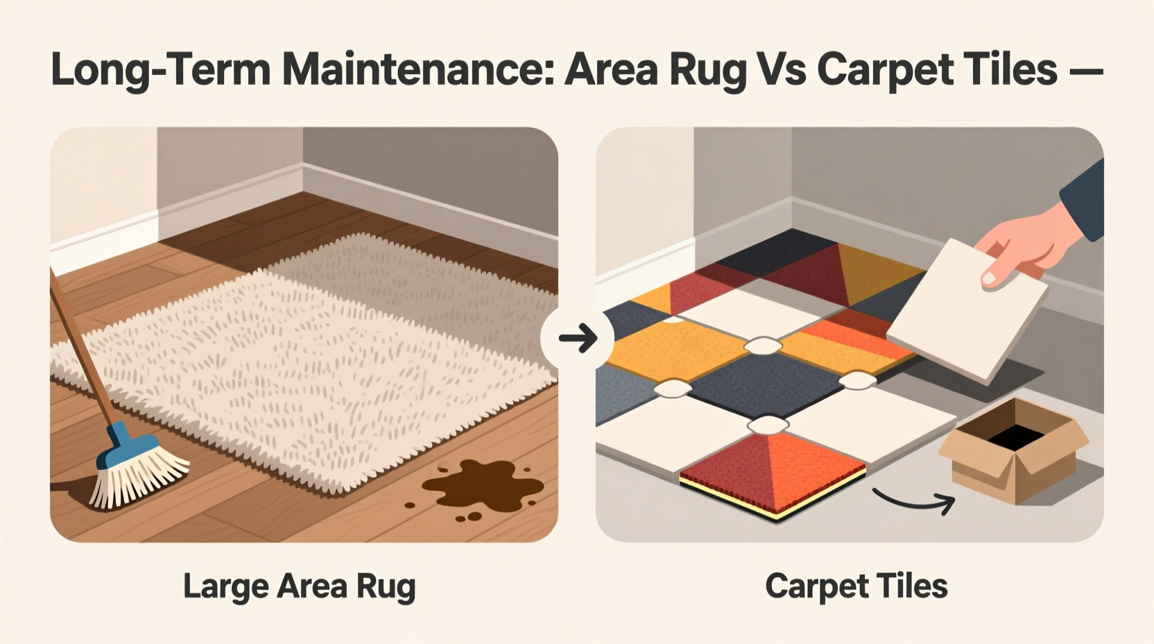 large area rug vs carpet tiles which is easier to clean and replace in the long run