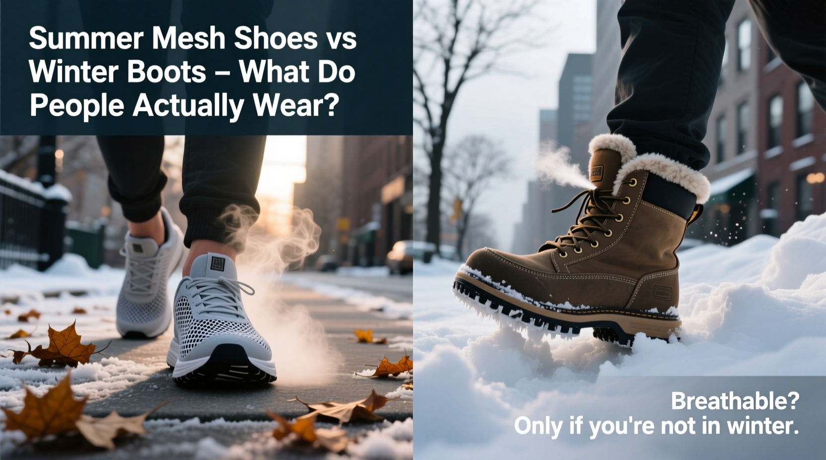 summer mesh shoes vs winter boots are breathable shoes ok in winter what do people actually wear