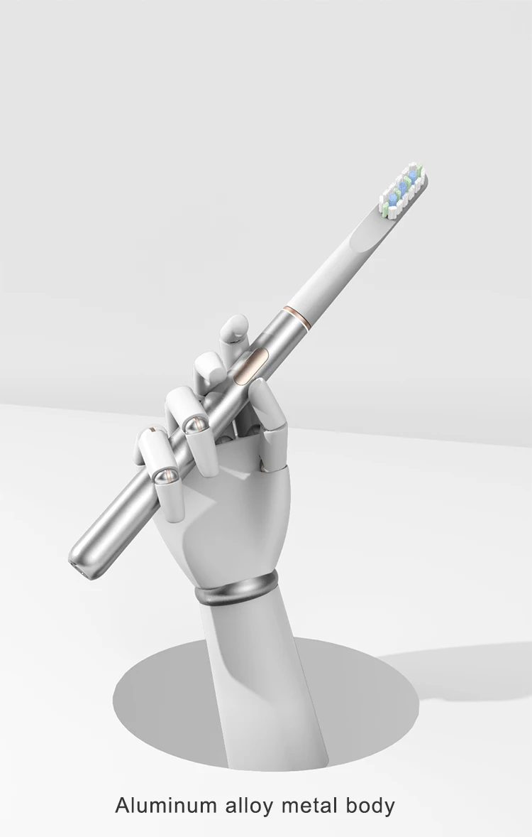 Wireless Rechargeable Electric Toothbrush in robotic metallic hand