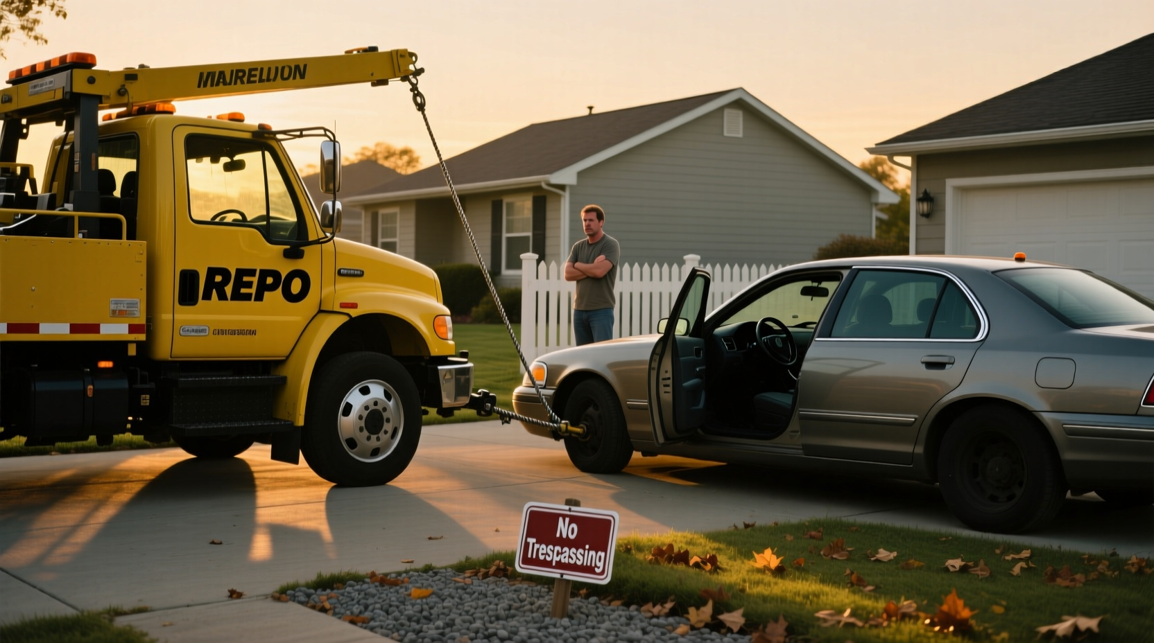 can a tow truck repo your car on private property