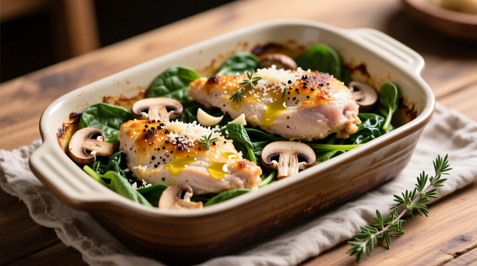 Easy Low Carb Chicken Spinach Mushroom Oven Bake