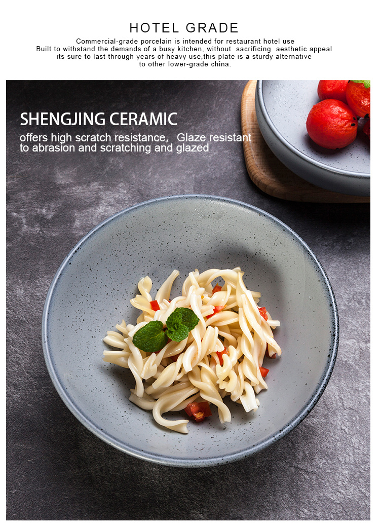 Deep Dishes Porcelain Soup Noodle Salad  Ceramic Reactive Grey Bowl