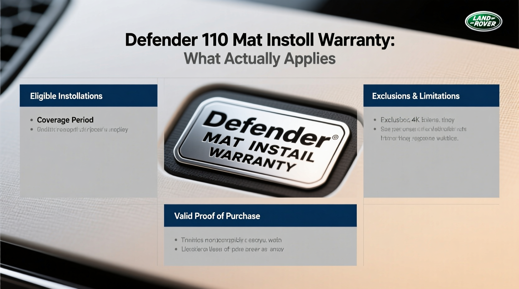 defender 110 mat install warranty
