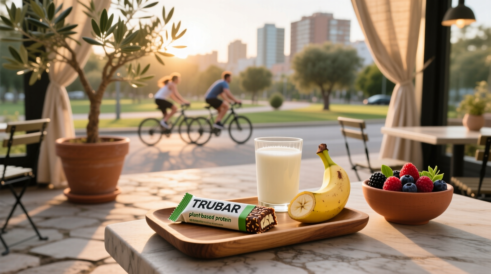 Close-up of TRUBAR plant-based protein bar wrapper showing nutritional facts