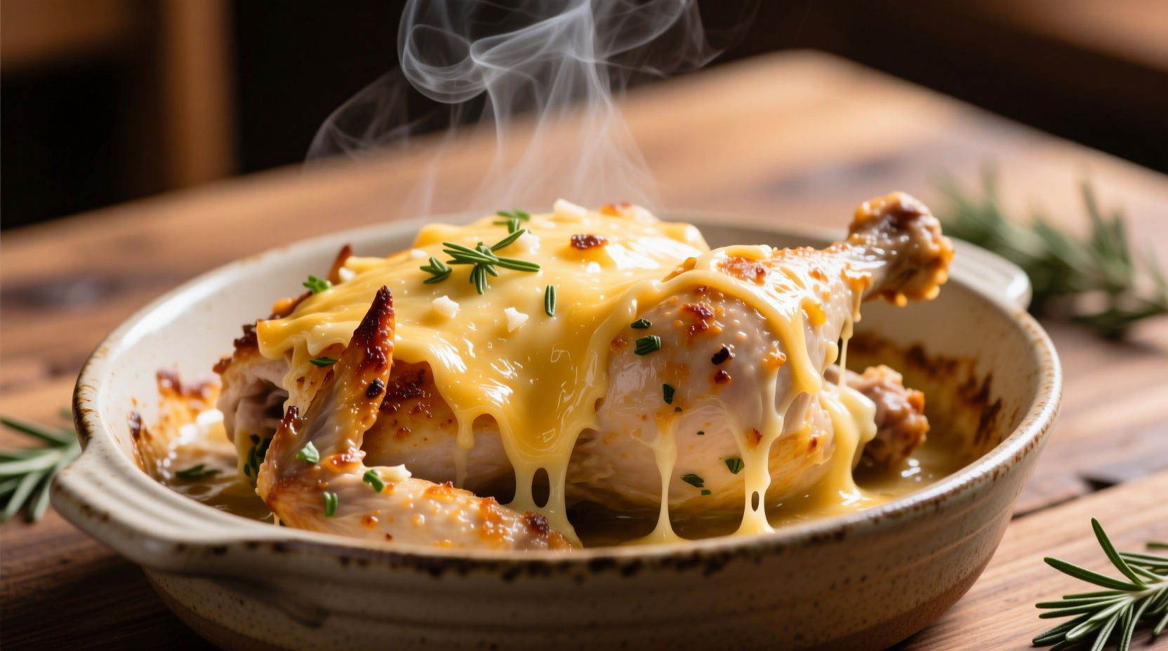 Slow cooker garlic parmesan chicken with melted cheese topping