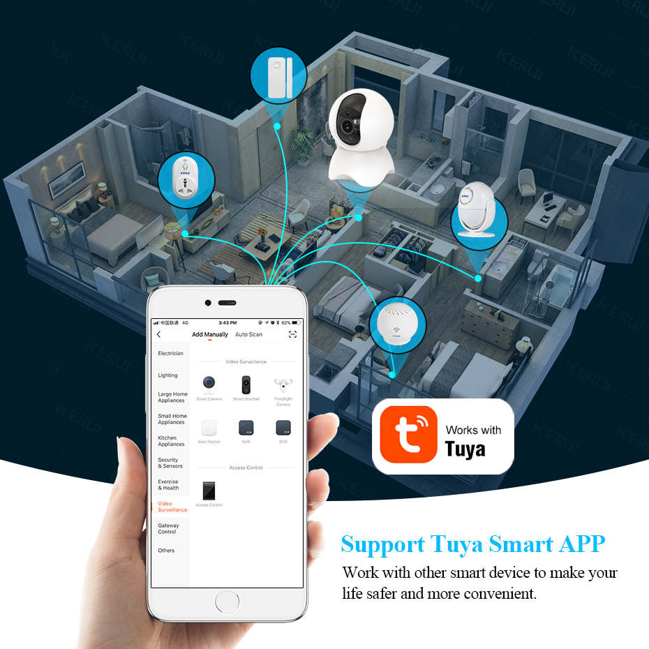 Support Tuya Smart APPWork with other smart device to make yourlife safer and more convenient.