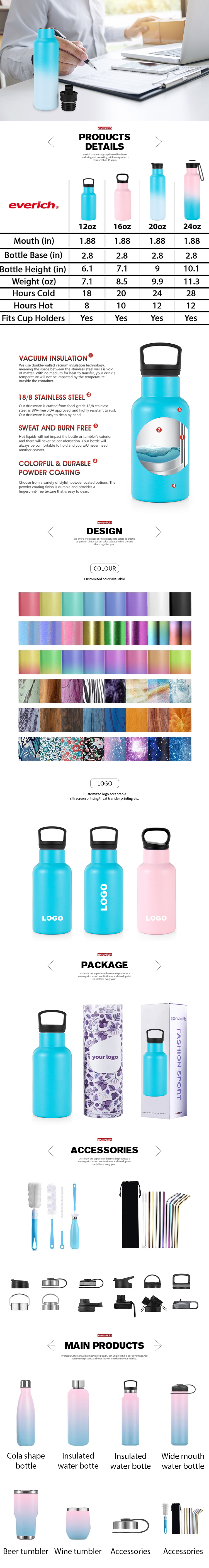 20oz Vacuum Flasks Middle Mouth Thermo Vacuum Insulated bottle Stainless Steel Sports Water Bottle  With Straw /Flip Handle