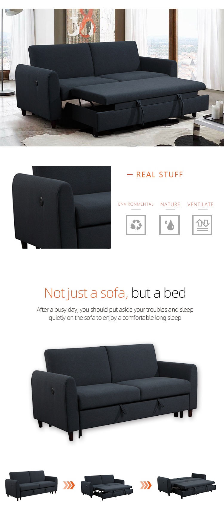 Comfortable Folding Living Room Sofa Bed Room Furniture Modern Solid Wooden Frame Livingroom Home Furniture American Style