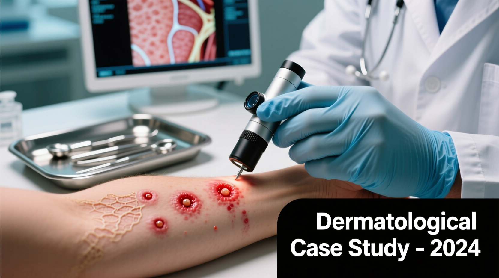 Medical professional examining skin infection